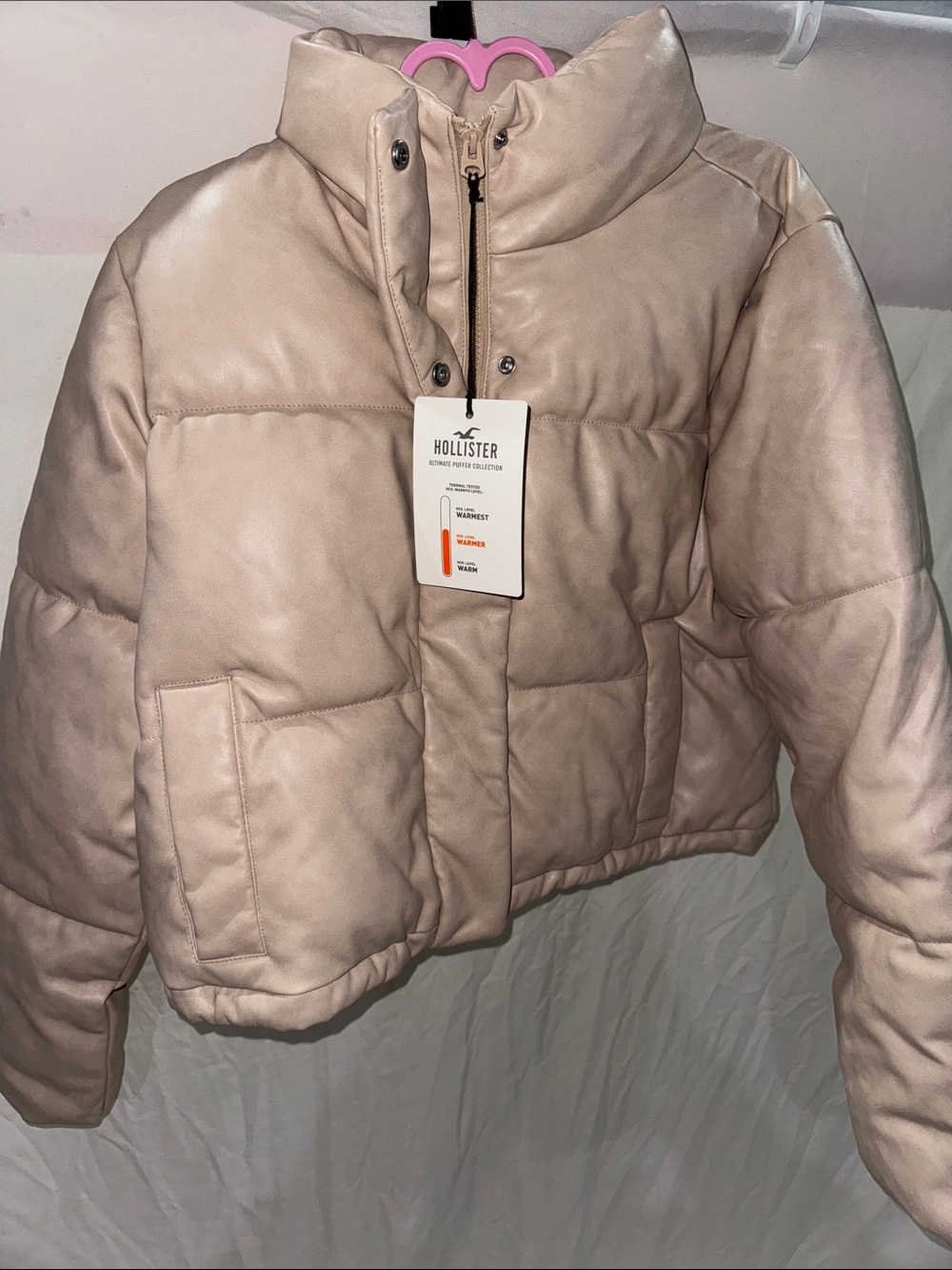 Women’s Hollister Pale Beige Cropped Puffer Jacket Sz xl